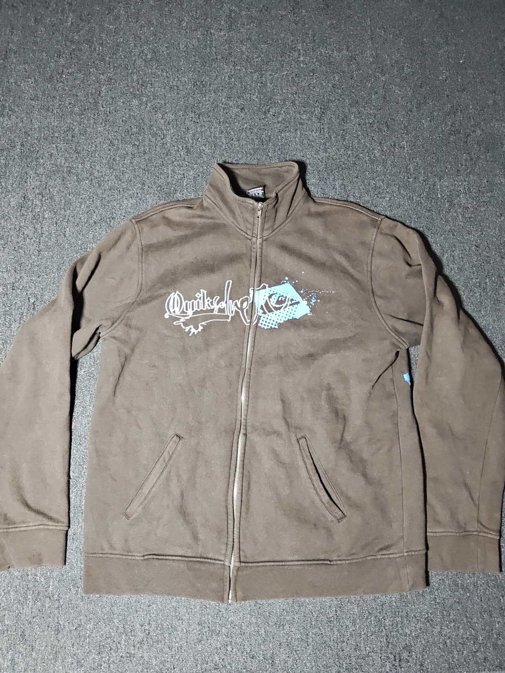 Vintage Quiksilver Men's Full Zip Track Jacket Brown Graffiti Logo Y2K Surf Sz L